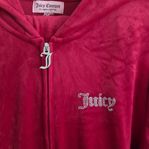 Juicy Couture Womens Red Velour Track Suit Set Hooded Jacket Jogger Pants Sz XXL - Picture 3 of 12
